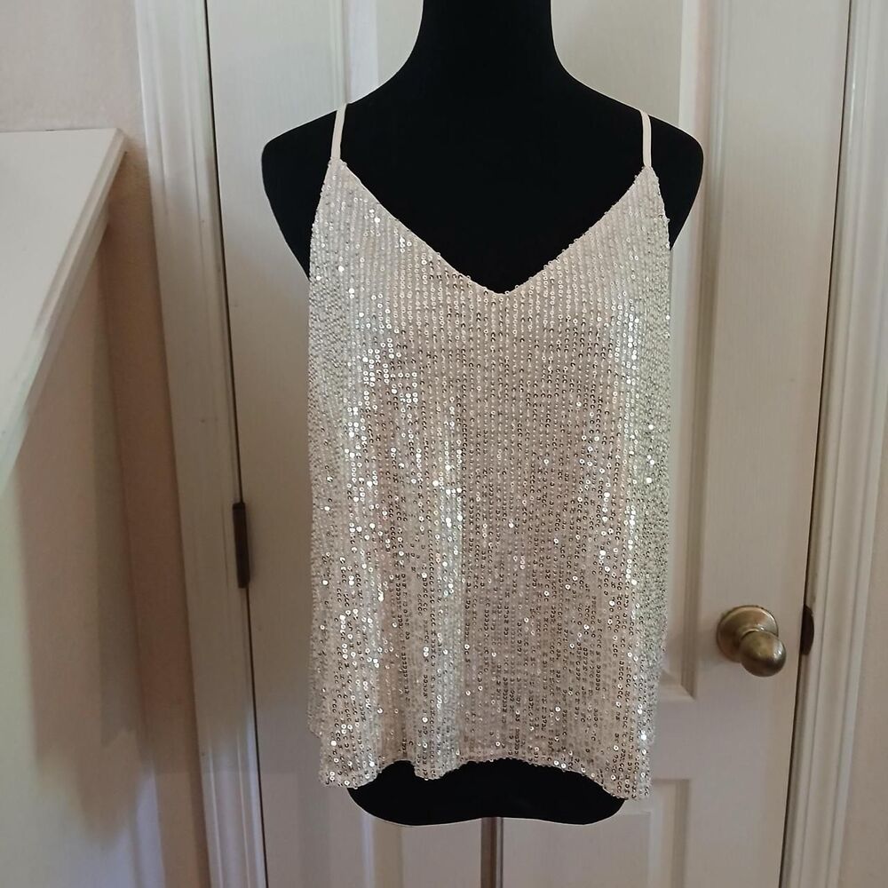 Y2K style sparkly gold sequin tank top M mcbling party fits indie sleaze